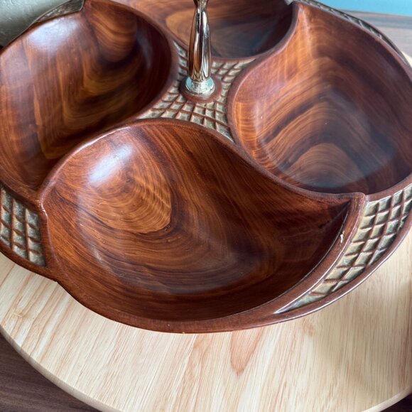 Vintage Divided Serving Tray MCM byCalifornia 328-USA Wooden Look With Handle & - Picture 6 of 14